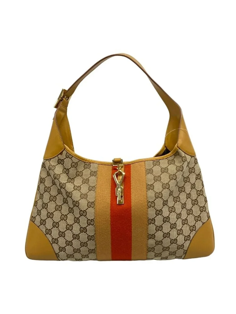 Gucci Shoulder Bag Dark Brown Beige Red Leather - Picture 1 of 15
